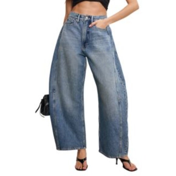 Good American Extreme Barrel jeans high waist denim blue wide balloon leg new 31 - Picture 1 of 6